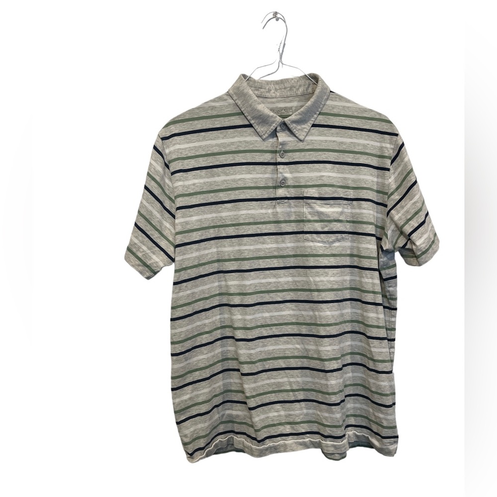 Patagonia Men’s Polo Shirt Size XL‎ Organic Cotton Grey Striped 1 Pocket EUC